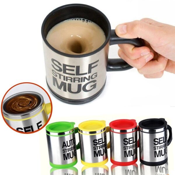 Stainless Steel Self Stirring Mug Auto Mixing Coffee Cup Cell Operated