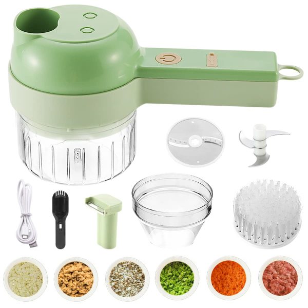 4 In 1 Portable Electric Vegetable Cutter Set Vegetable Chopper Electric Small Food Processor Garlic Chopper Mincer Dicer Food Grinder