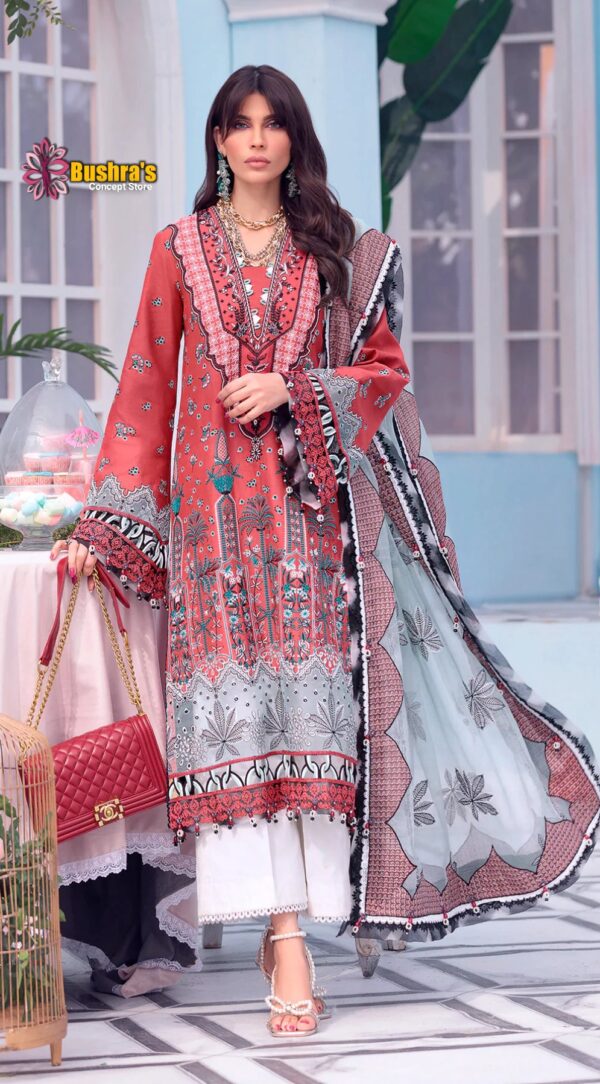 Luxury Heavy work Unstitched Lawn Summer Desinger  Dress with 
Organza Embroidered Dupatta