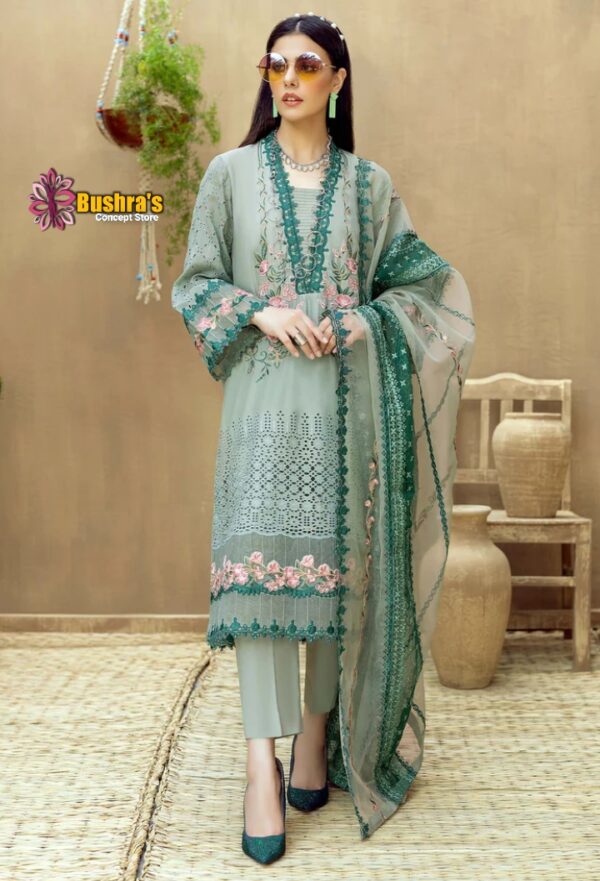 Luxury Lawn scifflie Embroidered Unstitched Designer dress with Organza Embroidered  DUPATTA