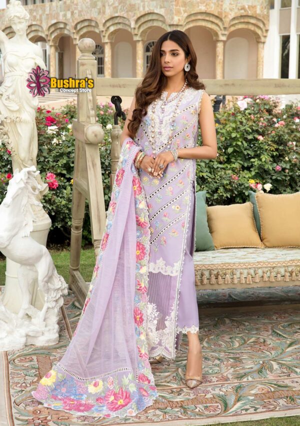 Luxury LAWN scifflie Embroidery unstitched Designer Purple Dress with Organza Embroidered Dupatta