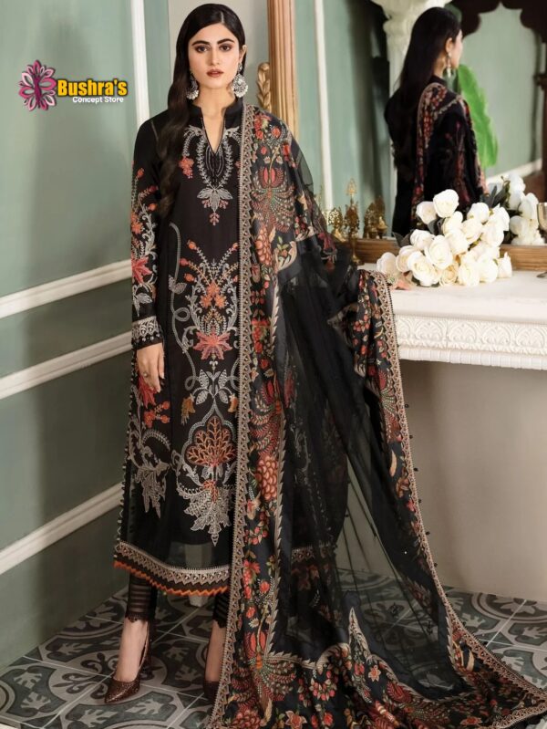 Luxury Lawn heavy Embroidered scifflie unstitched Designer Black Dress with NET Embroidered Dupatta