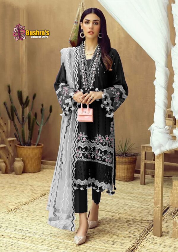 Luxury lawn schifflie Embroidered unstitched Designer Black Dress with Organza fully embroidered Dupatta