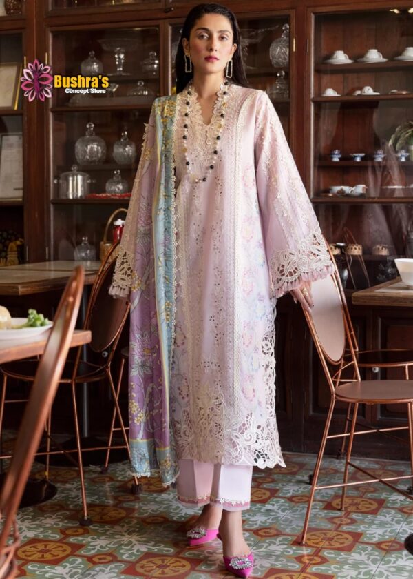 Luxury lawn Chikankari Embroidered unstitched Designer  Dress with digital printed Pure silk Dupatta