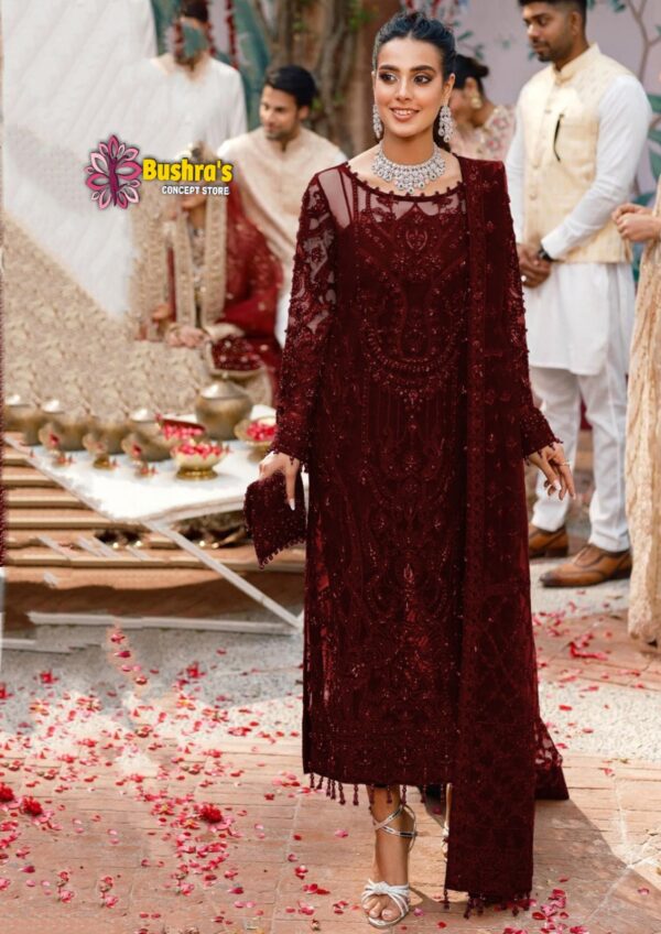 Luxury Heavy work Unstitched Organza Wedding Desinger  Maroon Dress with Net Embroidered Dupatta