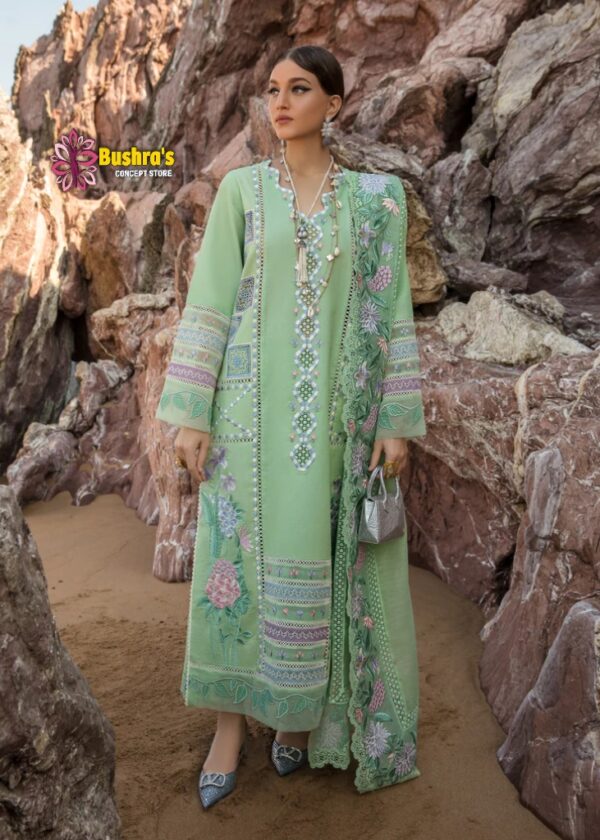 Luxury Lawn heavy Embroidered unstitched Designer Dress with Khaddi net cutwork embroidery Dupatta