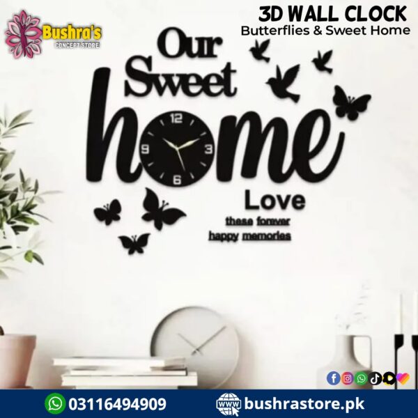 Wall Clock Butterfly Our Sweet Home Love 3d Wooden