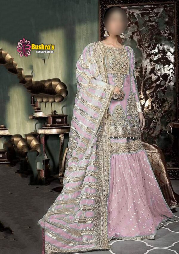 Luxury heavy work unstitched wedding Designer Net gharara Dress with Net Embroidered Dupatta