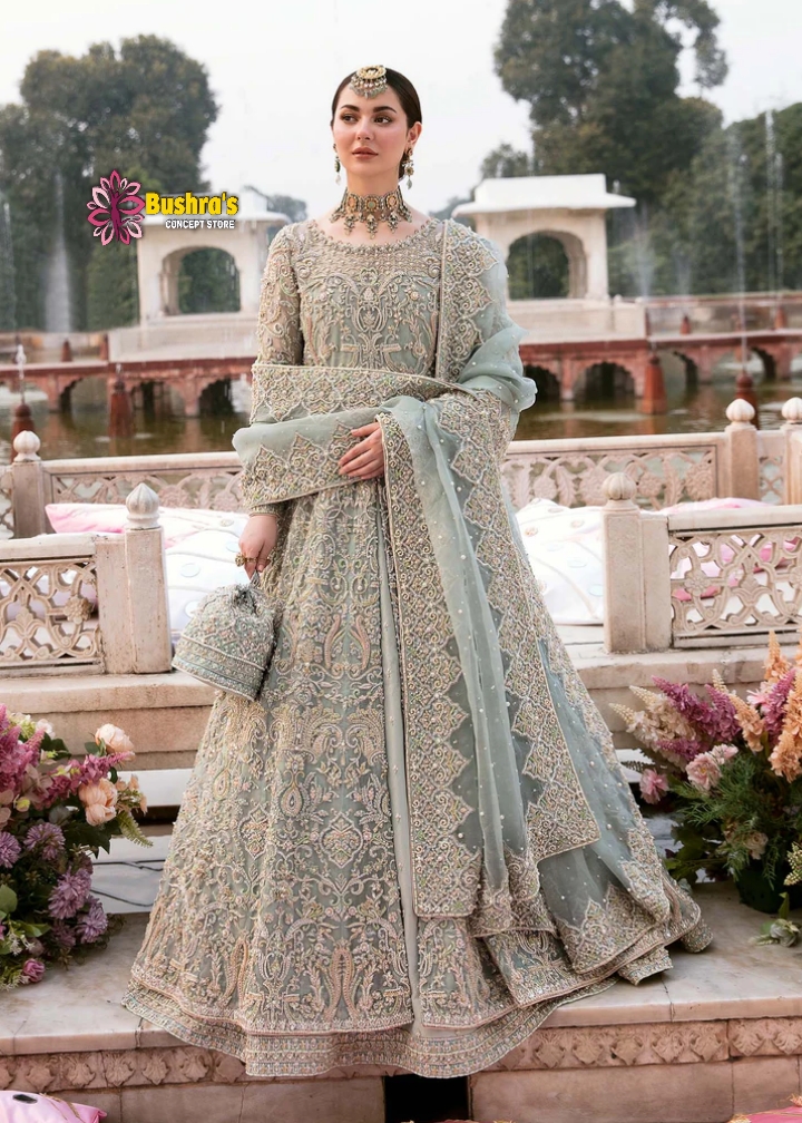 Luxury heavy work unstitched wedding Designer Net Frock Maxi Dress with Net  Embroidered Dupatta – Bushra Zahoor's
