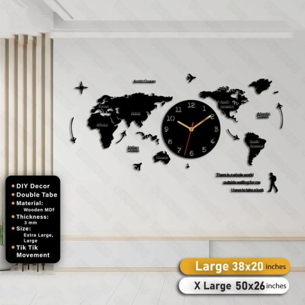 World Map Wooden Wall Clock