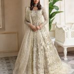 Luxury work Unstitched Wedding Partywear nikha walima engagement mehndi Mayon off-white Frock Maxi Dress