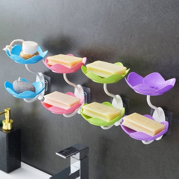 Double Layer Lotus Shape Soap Dish Bathroom Accessories Soap Tray Plate Holder New Punch-free Flowers