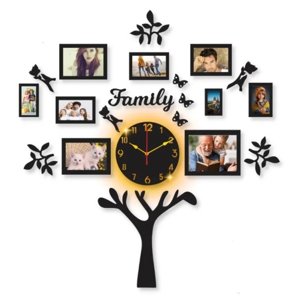 Family Wall Tree Clock Frame With Light without Light