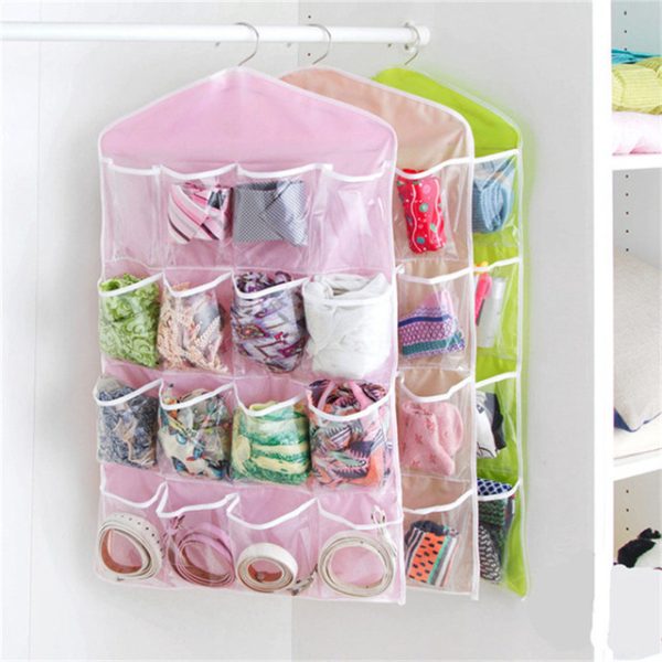 16 Pockets Transparent Storage Bag Hanging Storage Bag Wall Mounted