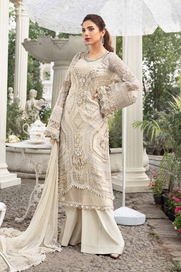 Elegant Luxury Work Unstitched Wedding Partywear Nikha Walima Engagement Mehndi Mayon off-white Dress