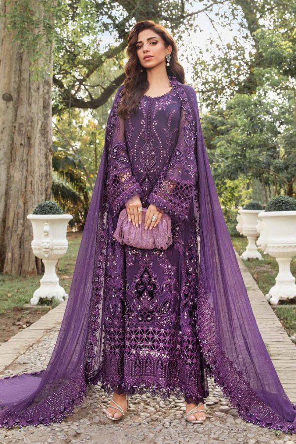 Elegant Luxury Work Unstitched Wedding Partywear Nikha Walima Engagement Mehndi Mayon Dark purple Dress