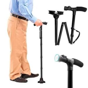 Magic Folding Trusty Cane Support Adjustable Walking Stick with LED Flash Light