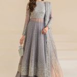 Elegant Luxury Work Unstitched Wedding Partywear Nikha Walima Engagement Mehndi Mayon Gray Frock Maxi Dress