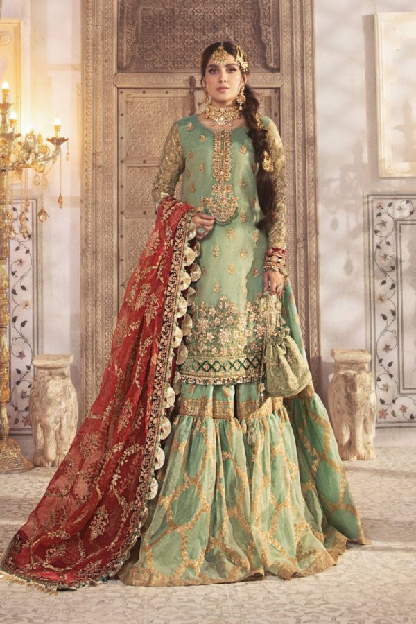 Elegant Luxury Work Unstitched Wedding Partywear Nikha Walima Engagement Mehndi Mayon Gharara Dress