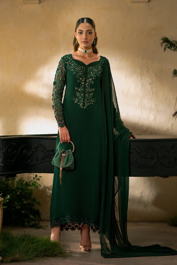 Elegant Luxury Work Unstitched Wedding Partywear Nikha Walima Engagement Mehndi Mayon Green Dress