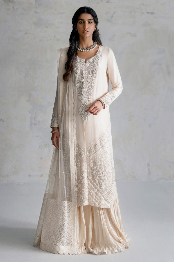 Elegant Luxury Work Unstitched Wedding Partywear Nikha Walima Engagement Mehndi Mayon cream Dress