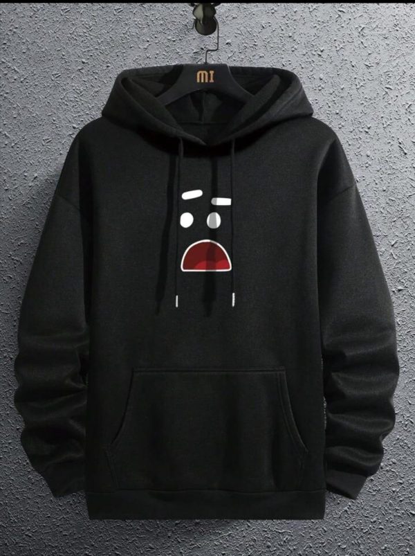 Mens Fleece Printed Black Hoodie