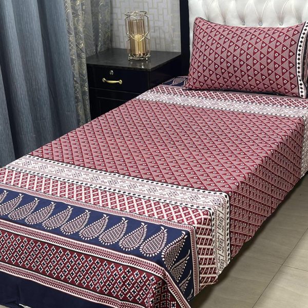 2Pcs Crystal Cotton Printed Single Bedsheet