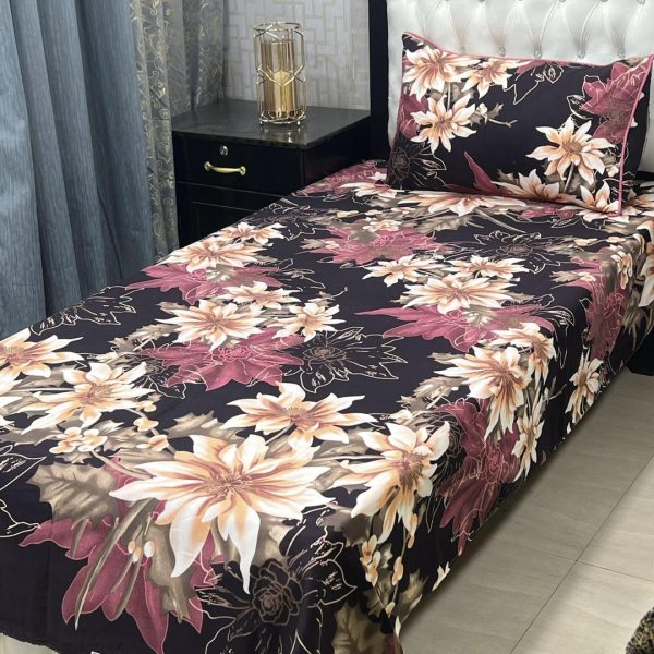 2Pcs Crystal Cotton Printed Single Bedsheet