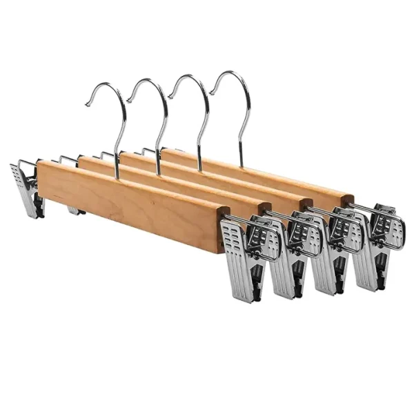 Solid Wooden Hangers with Metal Grip Clips | 360° Swivel Hook Hangers for Wardrobe