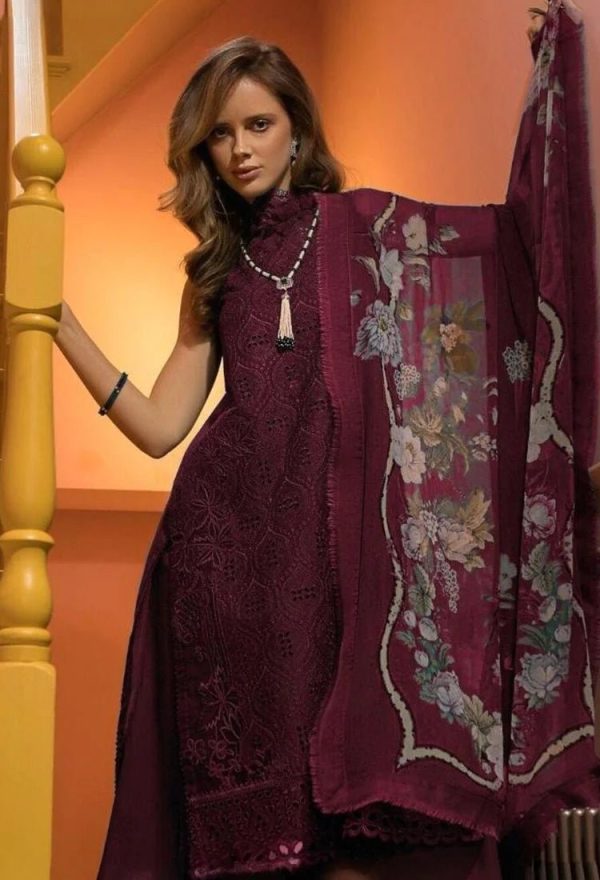 Elegant Summer Luxury Embroaided Lawn chikankari Maroon Dress