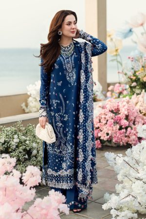 Elegant Summer Luxury Embroaided  Chikankari Lawn Blue Dress