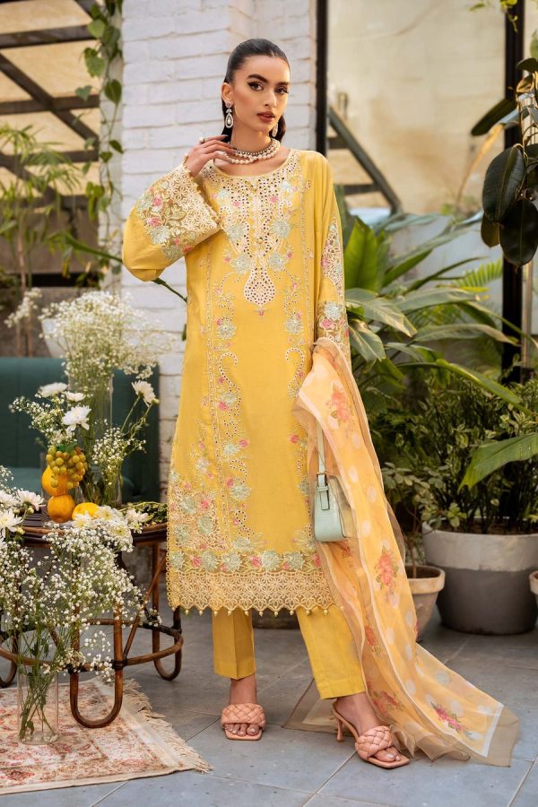 Elegant Summer Luxury Embroaided Lawn Yellow Dress