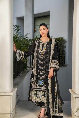 Elegant summer Luxury Embroidery Chikankari Lawn Unstitched Black Dress