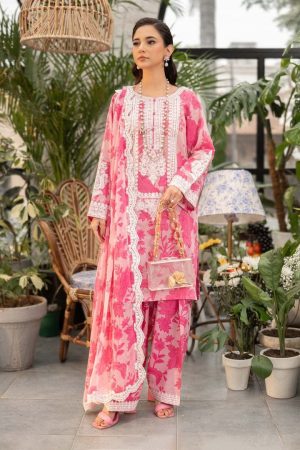 Elegant summer Printed Embroidery Lawn Unstitched Pink Dress