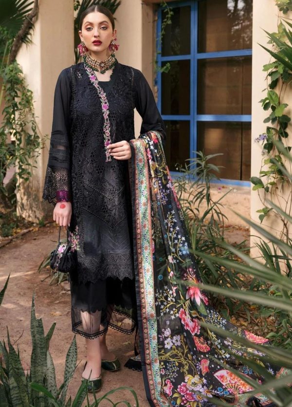 Elegant summer Luxury Embroidery Lawn Cotton Unstitched Black Dress
