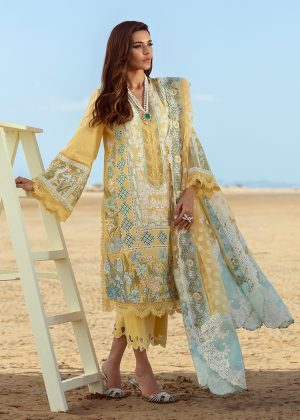 Elegant summer Luxury Embroidery Lawn Unstitched lemon yellow Dress