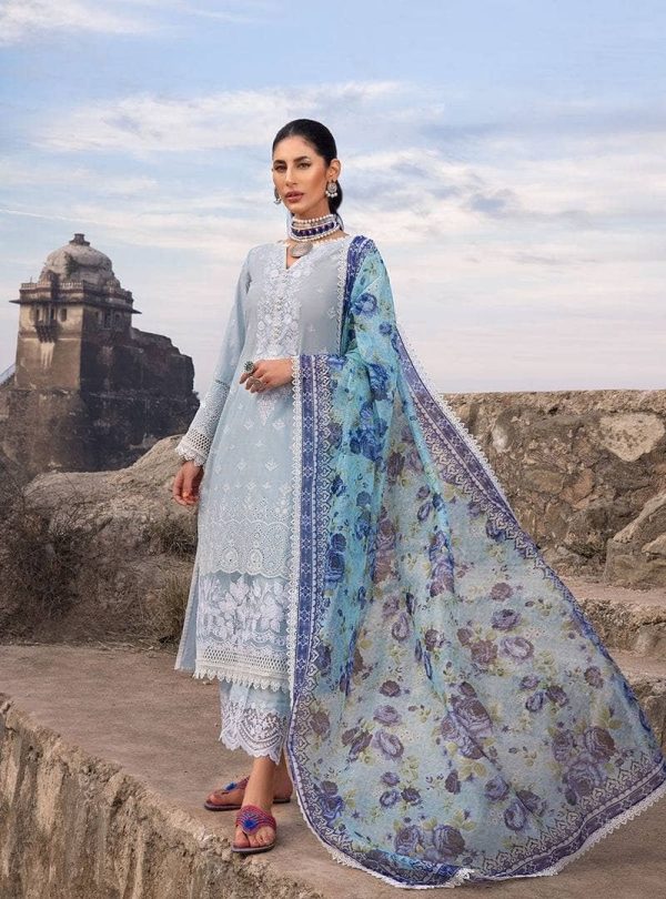 Elegant summer Luxury Embroidery Lawn Unstitched Sky Blue Dress