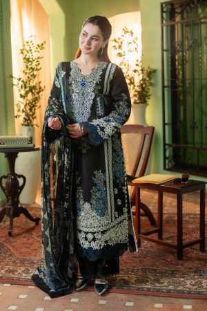 Elegant summer Luxury Embroidery Cotton Unstitched Black Dress