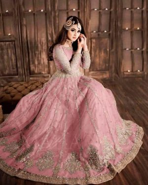 Elegant Luxury Work Unstitched Wedding Partywear Nikha Walima Engagement Mehndi Mayon Pink Dress