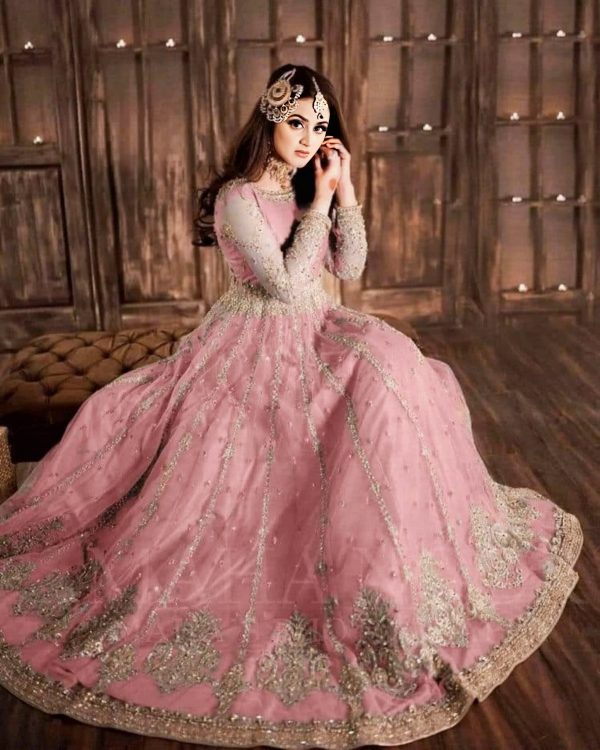 Elegant Luxury Work Unstitched Wedding Partywear Nikha Walima Engagement Mehndi Mayon Pink Dress
