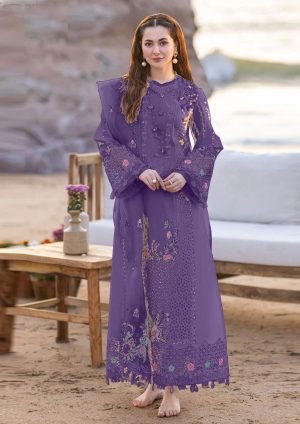 Elegant Luxury Work Unstitched summer Lawn Cotton Purple Dress