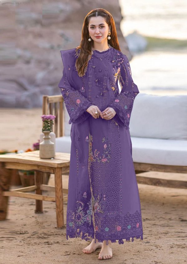 Elegant Luxury Work Unstitched summer Lawn Cotton Purple Dress