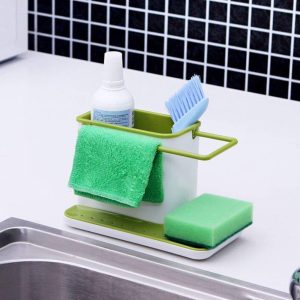 3 in 1 Plastic Sink Caddy Organizer Kitchen Soap Sponge Cloth and Brush Holder Accessories