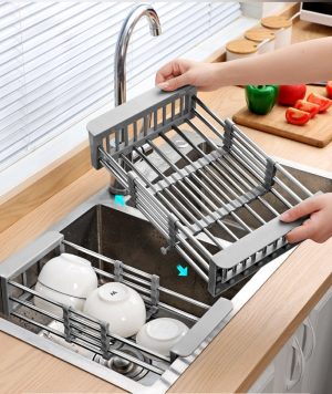 Adjustable stainless steel dish drainer, drain rack Sink Basket