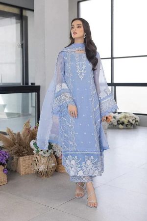 Elegant Luxury Work Unstitched Wedding Partywear Sky Blue Dress Nikha Walima Engagement Mehndi Mayon Dress