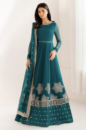 Elegant Luxury Work Unstitched Wedding Partywear Teal Frock Dress Nikha Walima Engagement Mehndi Mayon Dress