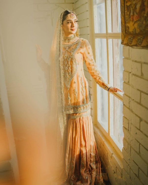 Elegant Luxury Work Unstitched Wedding Partywear Mustard Dress Nikha Walima Engagement Mehndi Mayon Dress