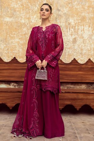 Elegant Luxury Work Unstitched Wedding Partywear Red Maroon Dress Nikha Walima Engagement Mehndi Mayon Dress