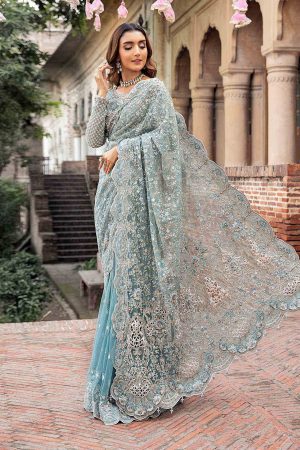 Elegant Luxury Work Unstitched Wedding Partywear Saree Dress Nikha Walima Engagement Mehndi Mayon Dress