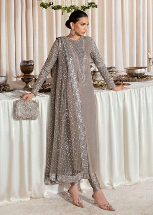 Elegant Luxury Work Unstitched Wedding Partywear Gray Dress Nikha Walima Engagement Mehndi Mayon Dress